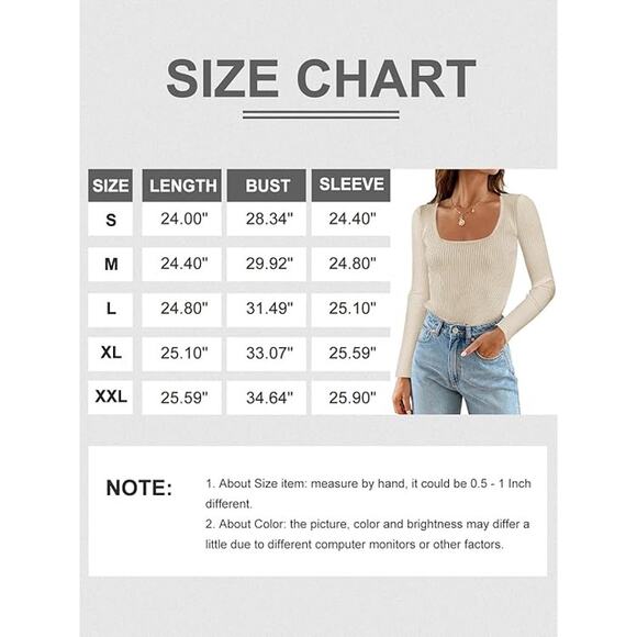 New XL Fitted, Ribbed, Square Neck, Long Sleeve Shirt in Apricot - Picture 6 of 6